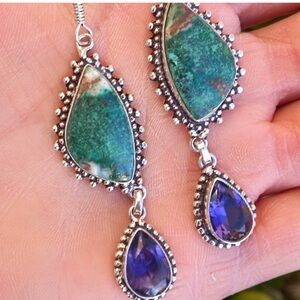 Shattuckite & Amethyst Sterling Silver Earrings